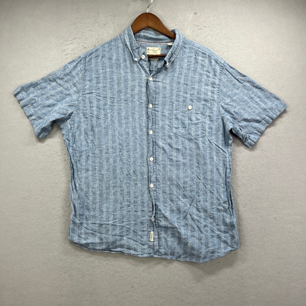 Weatherproof Vintage Shirt Mens XXL Blue Striped Washable Linen Coastal Casual